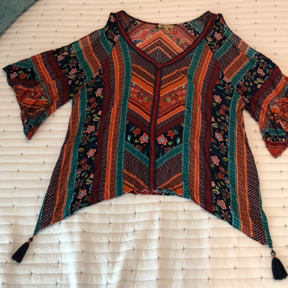 Democracy rayon cold shoulder blouse